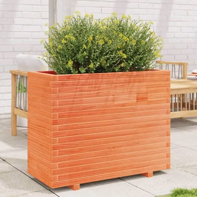 Berkfield Home Garden Brown Solid Wood Pine Planter W: 90 cm, D: 40 cm, H: 72.5 cm