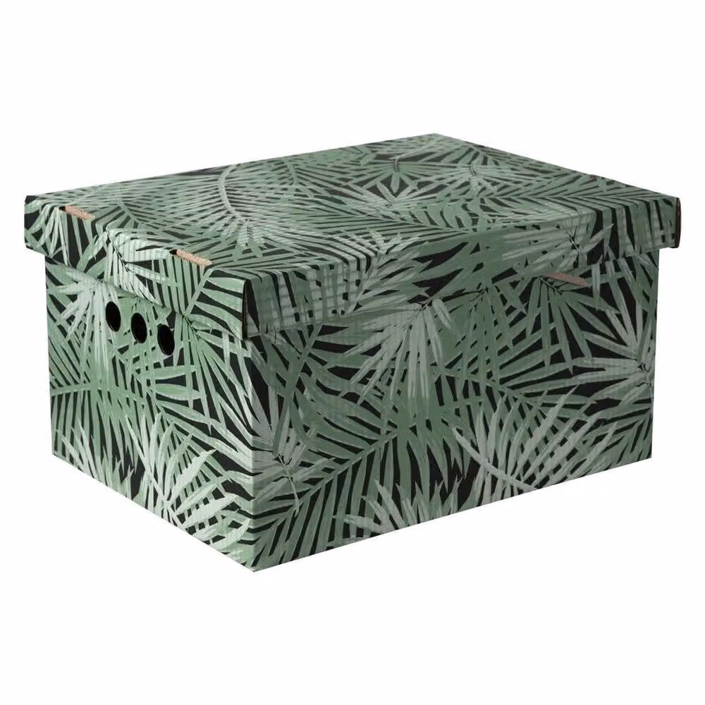 NESTLUNE Set of 2 Green Cardboard Decorative Storage Boxes with Lids for Home or Office – 3