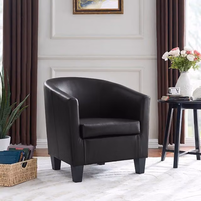 Home Detail Canberra Black Velvet Tub Accent Chair with Wood Frame and Armrests – 1