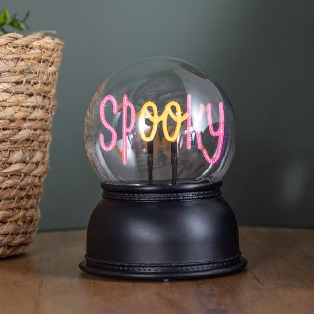 Samuel ALEXANDER Spooky Halloween LED Light Up Glass Globe in Purple and Orange, Height: 14 cm