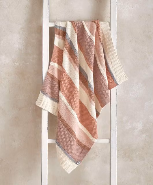 Mamas & Papas Pink Striped Knitted Cotton Baby Blanket