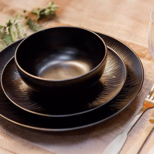 Mikasa Jardin Midnight 12-Piece Black Stoneware Dinner Set