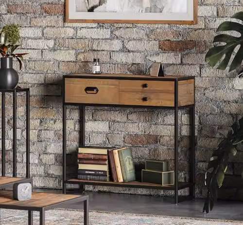 Baumhaus Ooki Small Rectangular Console Table in Brown Vintage Wood – 2
