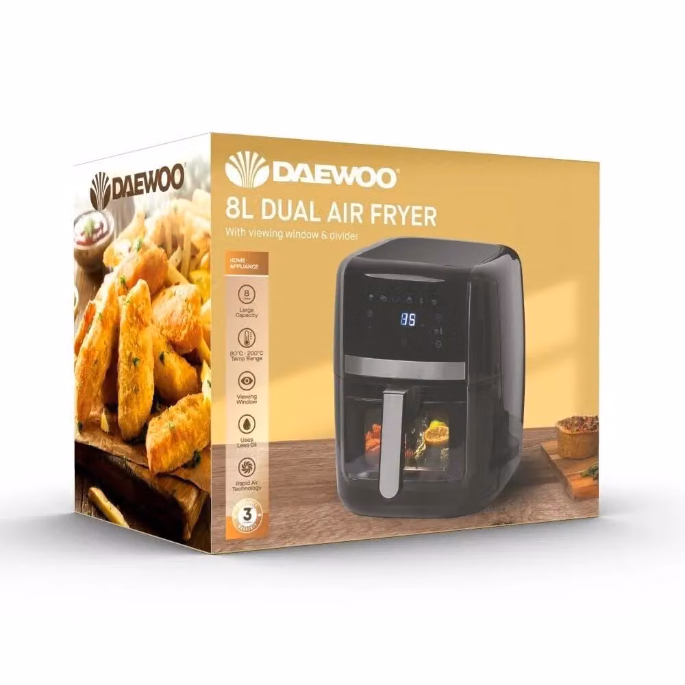 Daewoo 8 Litre Dual Zone Digital Air Fryer with Window and Divider in Black – 6
