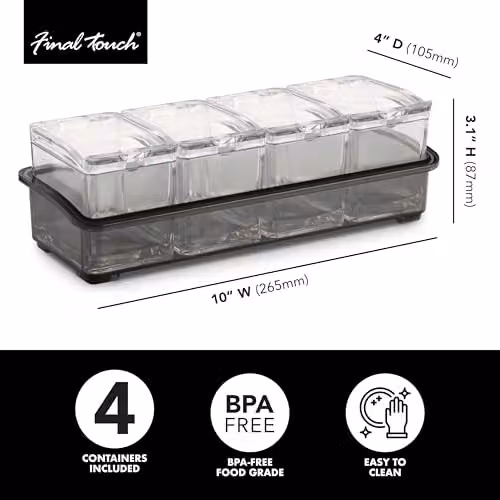 Final Touch 5 Piece Garnish Bar Caddy Set in Clear Acrylic with 4 Removable Compartments and Non-Slip Base – 4