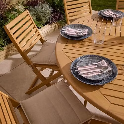 Rowlinsons Ashdown Eight Seater Round Wooden Dining Set in Brown and Sand – 3