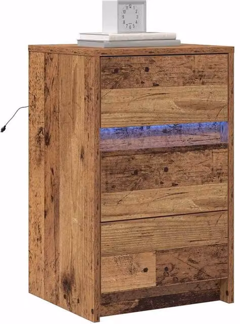 Berkfield Home Traditional Bedside Cabinet with Integrated LED Lights in Brown Antique Oak Wood
