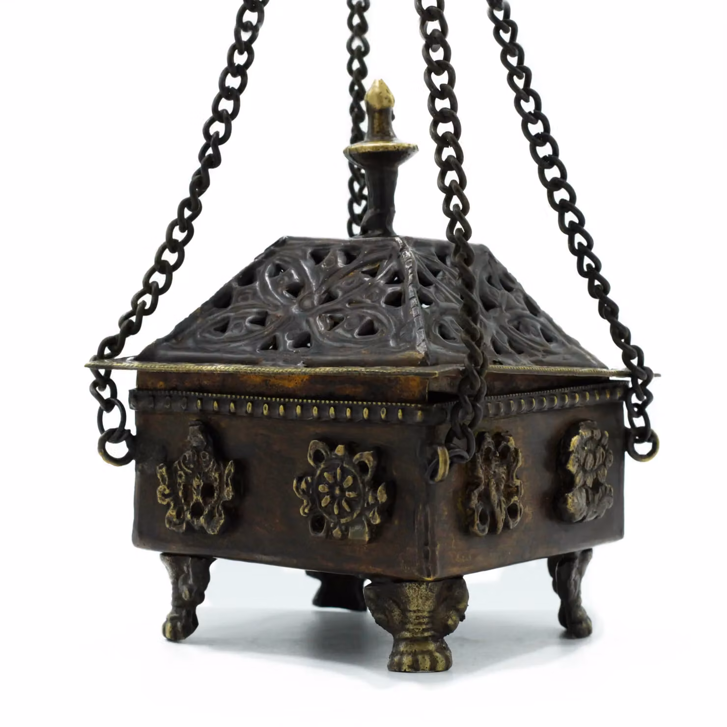 KDMD Brass Tibetan Eight Symbols Square Hanging Pot Burner in Grey – 2