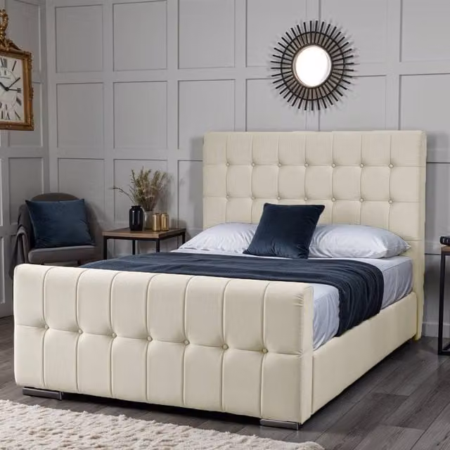 UK Bed Furniture Orlando Modern Upholstered Bed in Beige, W/D/H: 140 x 200 cm