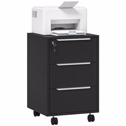 HOMCOM Modern 3-Drawer Lockable Mobile Filing Cabinet in Black, W/D/H: 40 x 40 x 63.5 cm – 1