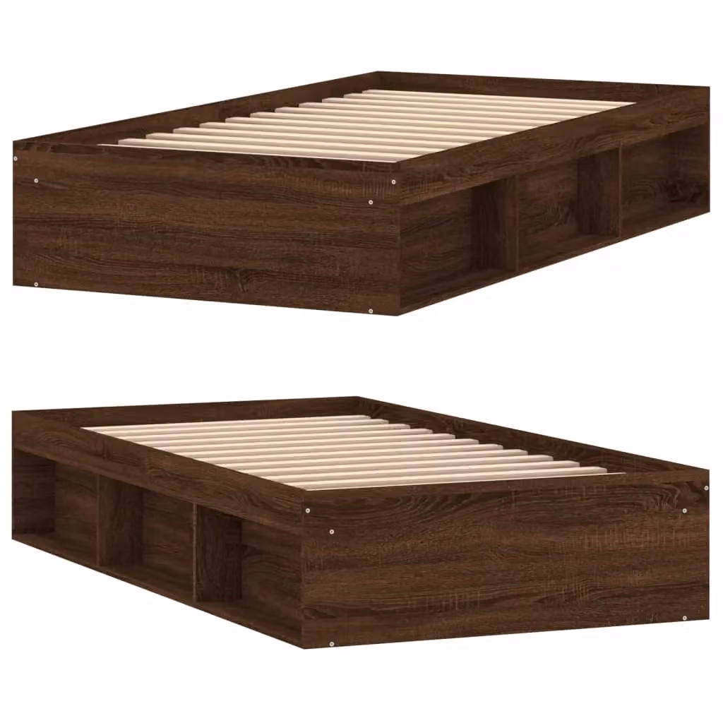 Berkfield Home Single Bed Frame in Brown Oak with Side Compartments, W/D/H: 90 x 190 cm – 3
