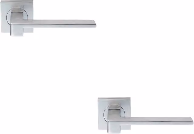 Loops 2x Pair Flat Squared Bar Handles on Square Rose with Concealed Fixings in Satin Chrome