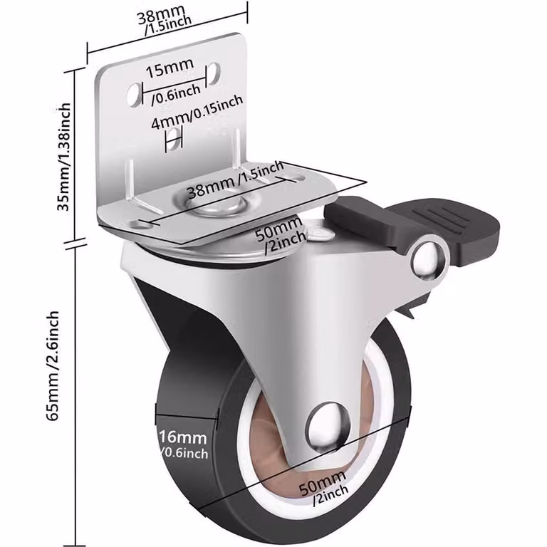 EONLION 4-Piece Black Rubber Swivel Furniture Casters