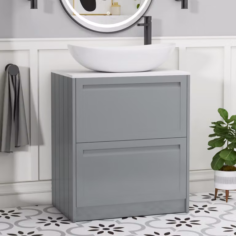 Royal Bathrooms Elmore 700mm Matt Pebble Grey Floor Standing Countertop Vanity Unit with 2 Drawers and Cesar Basin