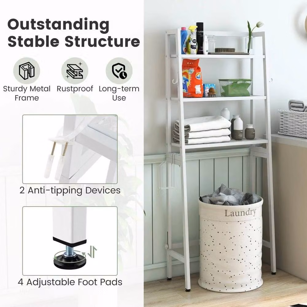 SPETLEK 3-Tier Over The Toilet Storage Shelf, White Freestanding Metal Standing Rack – 2