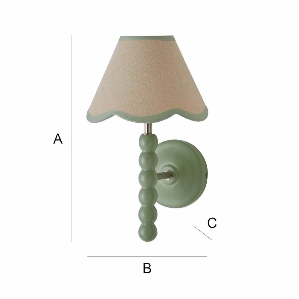 ValueLights Bobbins Pair of Green Wall Lights with Fabric Shades and Bulbs – 4