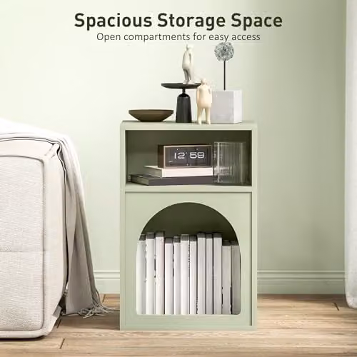 HOMCOM Modern Bedside Table in Green with Media Compartments, W/D/H: 40 x 30 x 60 cm – 4