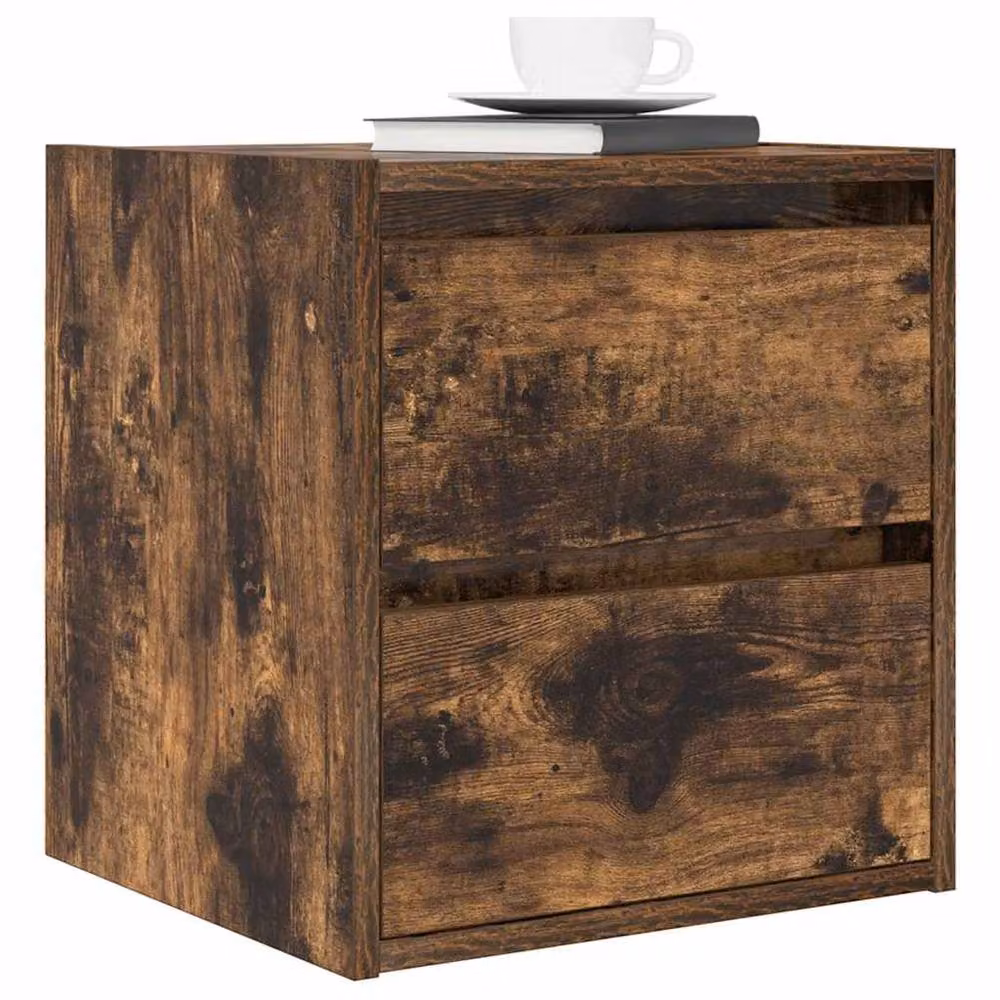 Berkfield Home Set of 2 Wall-mounted Bedside Cabinets in Smoked Oak Brown, W/D/H: 38 x 34 x 40 cm – 4