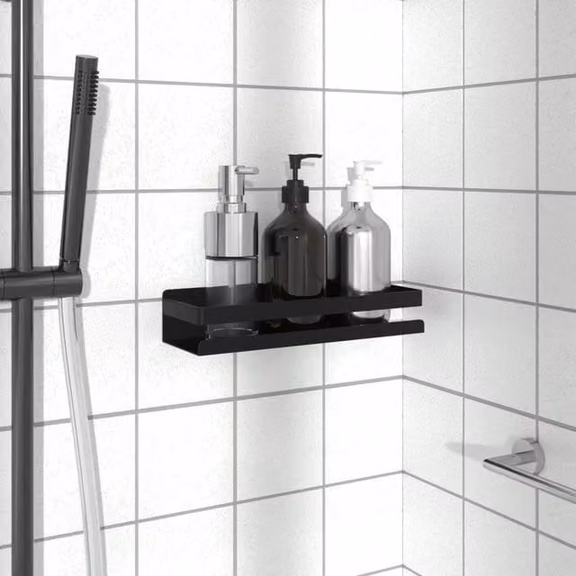 Berkfield Home Matt Black Shower Shelf, Rustproof Brushed 304 Stainless Steel, W/D/H: 30 x 10 x 6 cm – 1