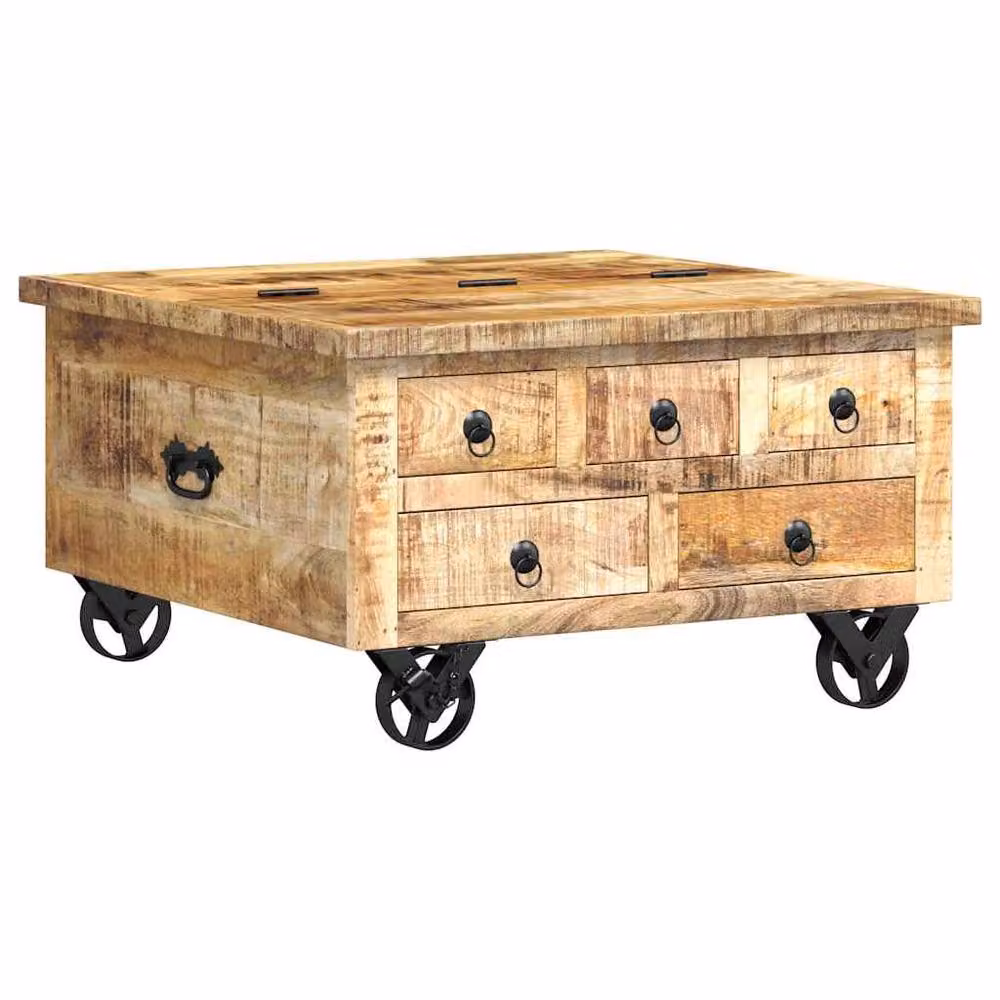Berkfield Home Beautiful Rustic Square Mango Wood Coffee Table in Brown, W/D/H: 70 x 70 x 40 cm – 2