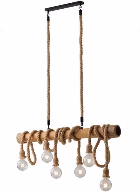 Netlighting Brown Wood Rope Design Bar Pendant Light with E27 Socket