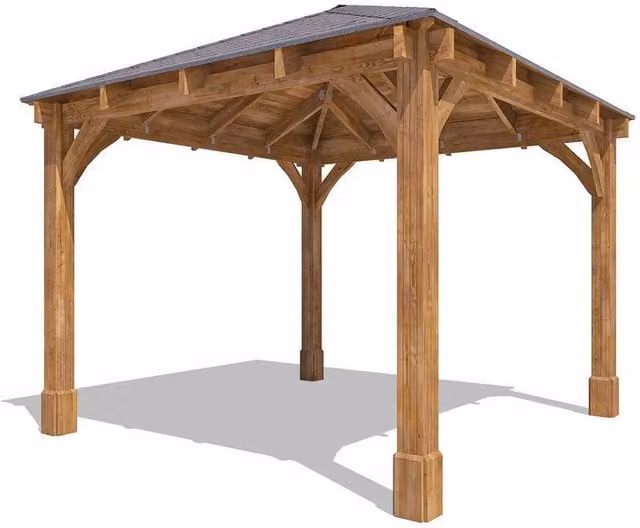 Dunster House Leviathan Heavy Duty Wooden Gazebo with Bitumen Hip Roof Shingles, Brown, 3 x 3 m