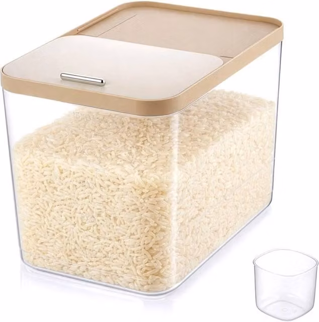 VOGREX 20L Airtight Rice and Dry Food Storage Bin with Measuring Cup in Transparent Plastic