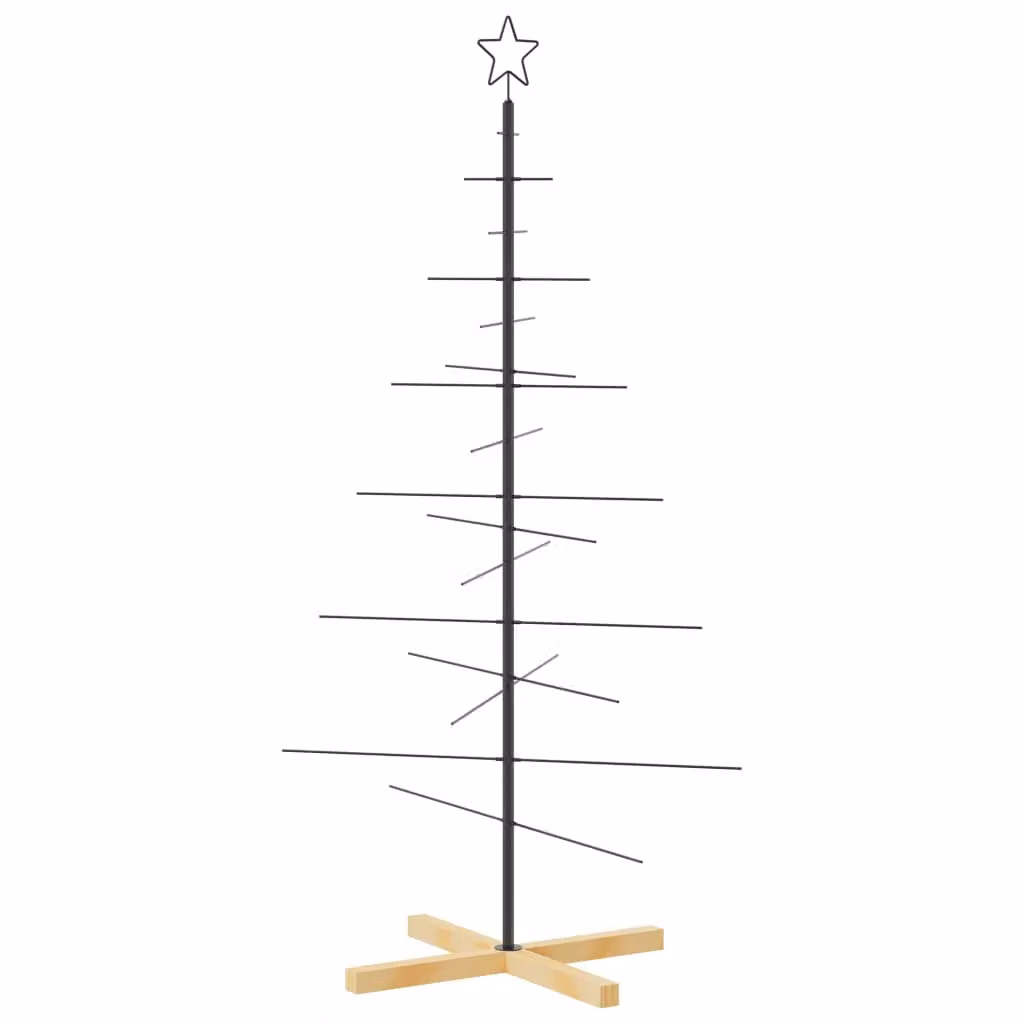 Berkfield Home Modern Metal Christmas Tree with Wooden Base, Black, Height: 150 cm – 2