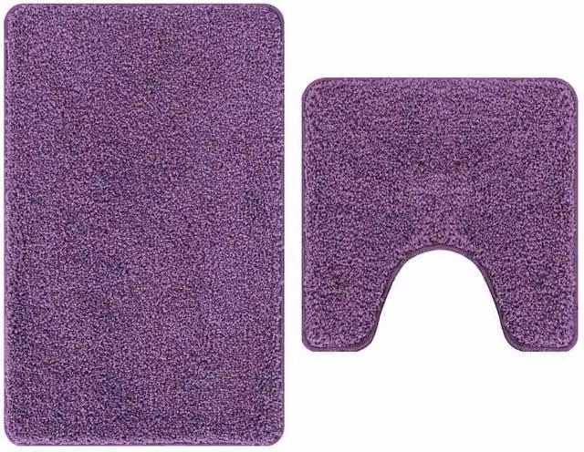 Berkfield Home 2 Piece Purple Microfibre Non-Slip Bath Mat Set, W/D/H: 50 x 50 x 0.5 cm