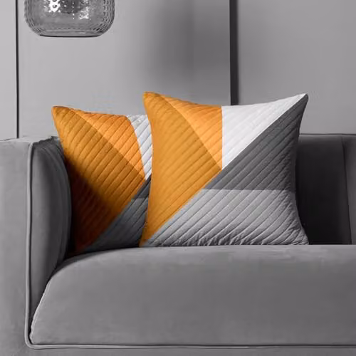 OHS Set of 2 Yellow Geometric Pinsonic Square Cushions with Removable Covers, W/D/H: 45 x 45 x 45 cm