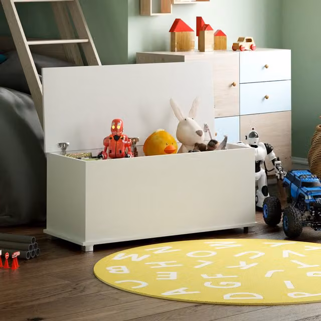 Vida Designs Leon Modern White Wooden Toy Box for Children