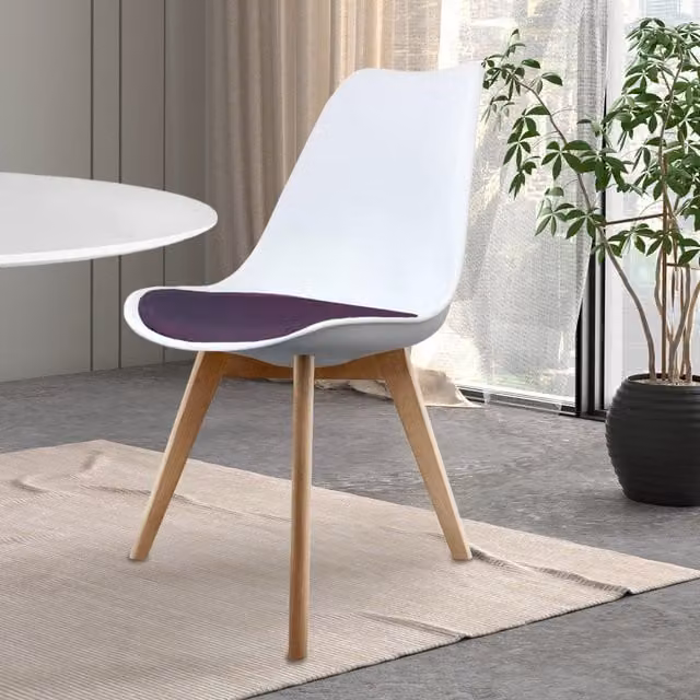 Fusion Living Soho Dining Chair with Beech Wood Legs in Purple and White