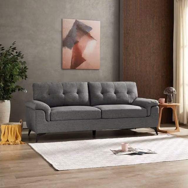 Home Detail Dylan 3-Seater Sofa in Grey Fabric with Sleeping Function and Removable Covers, W/D/H: 212 x 84 x 89 cm