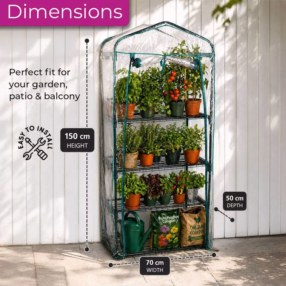 Neo 4 Tier Mini Greenhouse with Steel Frame and Transparent Cover for Indoor and Outdoor Use – 5