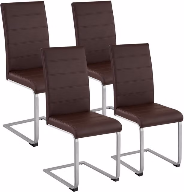 tectake Bettina Set of 4 Dining Chairs in Brown Synthetic Leather with Metal Cantilever Base – 1