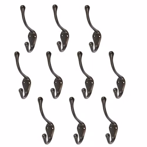 Hammer and Tongs Matt Black Powder-Coated Iron Wall Hook, Pack of 10, H: 14.0 cm x W: 3.0 cm – 2
