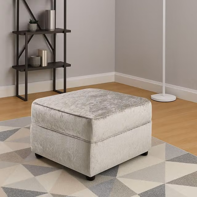 Furnishings For Less UK Chelsea Soft Crushed Velvet Fabric Cylindrical Footstool in Silver, W/D/H: 42 x 42 x 55 cm – 1