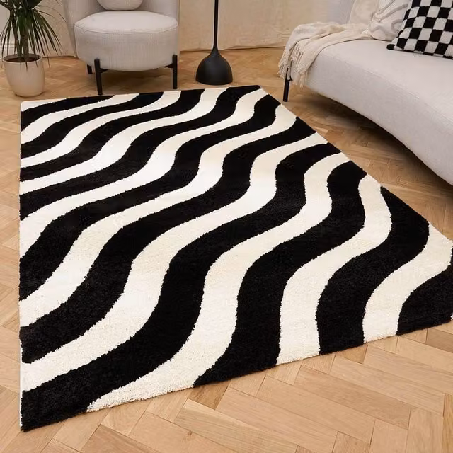 THE RUGS Joli Wavy Soft and Dense Pile Rectangular Rug in Black, W: 200 cm, D: 290 cm – 1