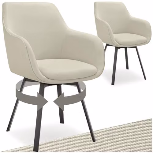 tectake Set of 2 Modern 360 Degree Swivel Dining Chairs in Grey Velvet with Metal Legs