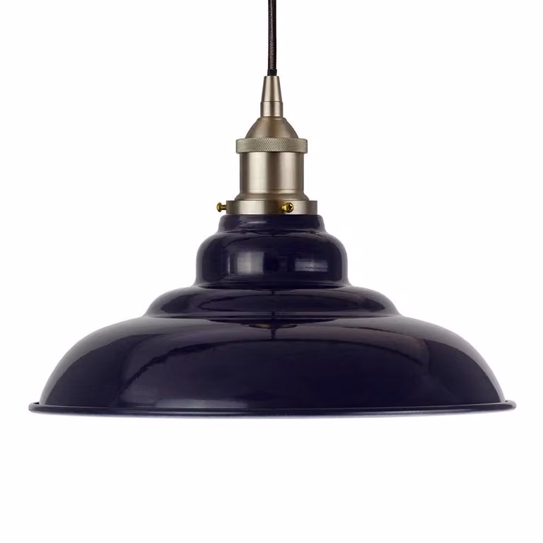 SE Home St Edmund's Round Pendant Light in Navy Blue with Brushed Chrome and Black Metal Finish