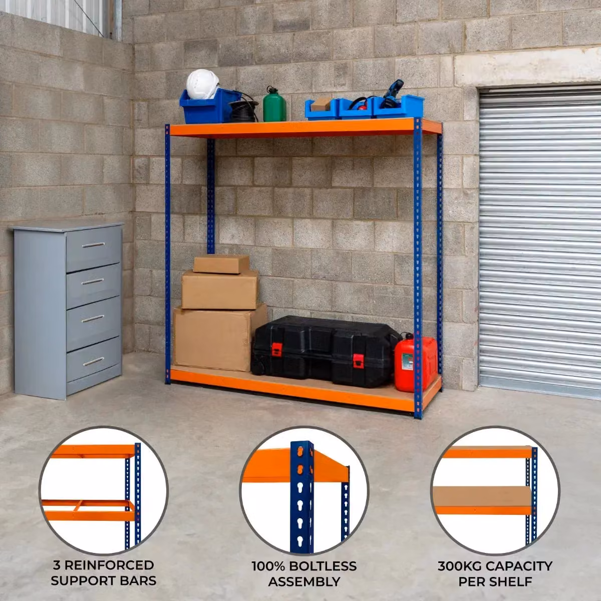 Monstershop S-Rax 2 Shelf Racking in Blue, W/D/H: 180 x 60 x 180 cm – 2