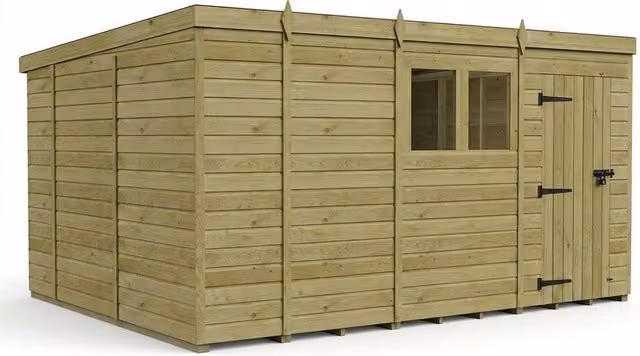 Buttercup Farm Brown Timber Pent Garden Shed with Single Door and Windows, W/D/H: 396.24 x 305.0 x 210.0 cm – 1