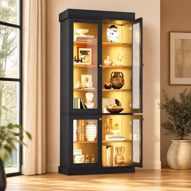 STILVORA Modern Tall Cabinet with LED and Anti-tip Protection in Matt Black – 1