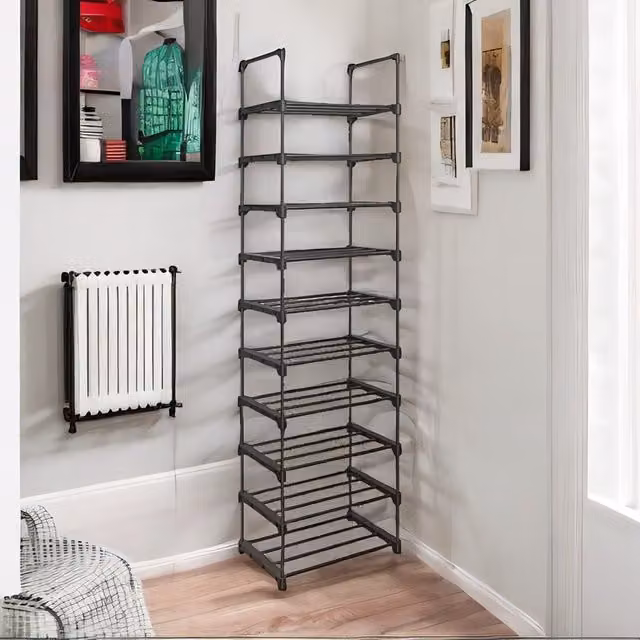 Rafaelo Mobilia 10 Tier Shoe Rack with Adjustable Shelves in Black – 1