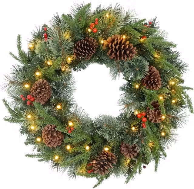 HOMCOM Christmas Wreath with LED Lights, Green and Red, Diameter: 60 cm