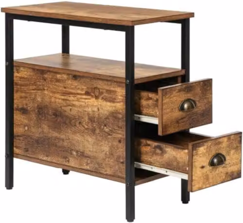 Hygrad Built to Survive Rustic Brown Wooden Narrow End Table with 2 Storage Drawers – 6