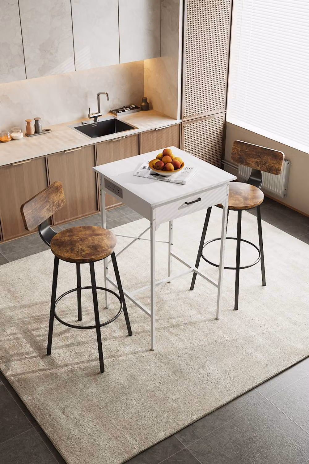 Living and Home Modern Square White Tall Table for Cafe or Bar – 3