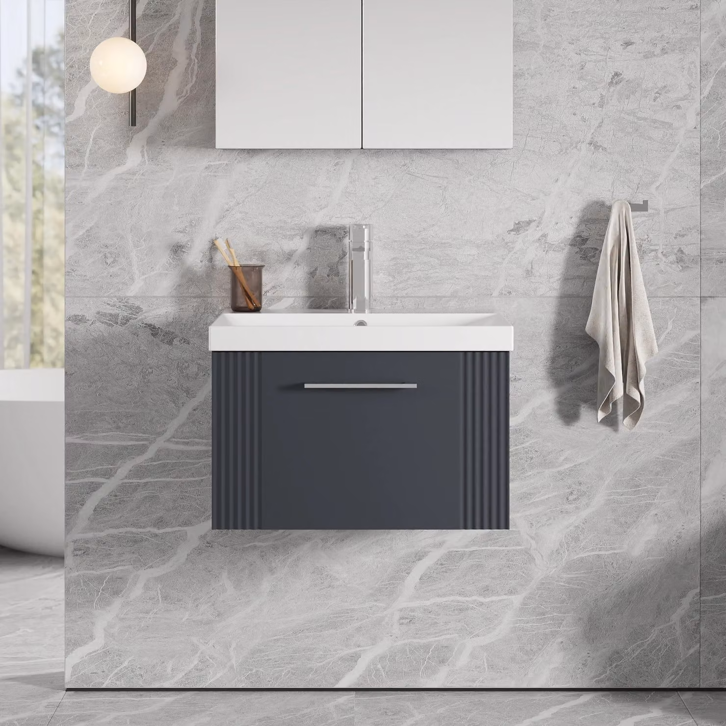 Balterley Wall Hung 1 Drawer Vanity Unit with Thin-Edge Basin, Satin Dark Grey, Width: 60 cm – 2