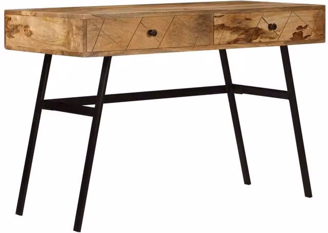 Berkfield Home Writing Desk in Brown Solid Mango Wood with Drawers, W/D/H: 110 x 50 x 76 cm