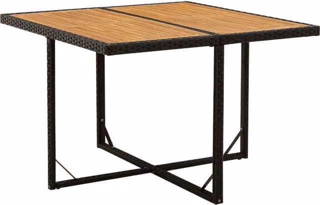 Berkfield Home Black Poly Rattan and Acacia Wood Garden Table W/D/H: 109 x 107 x 74 cm – 1